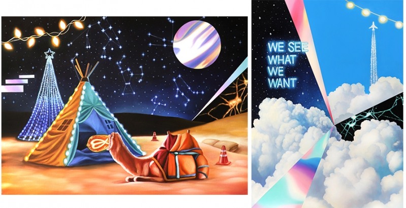 좌)넌지, <Safe zone > 72.7x53, oil on canvas, 2022 우)넌지, <The Inner Sky-We see what we want > 53x72.7, oil on canvas, 2022