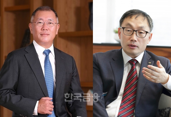 정의선 현대자동차그룹 회장(왼쪽)과 구현모 KT 대표. 사진=한국금융신문DB