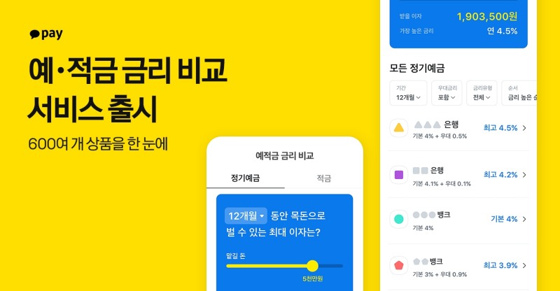 카카오페이가 예・적금 금리 비교 서비스를 출시했다. /사진제공=카카오페이