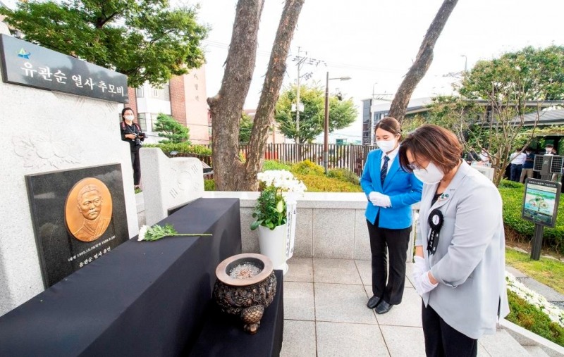 박희영 용산구청장이 유관순 열사 순국 제102주기 추모제에 참석했다. ./사진제공=용산구