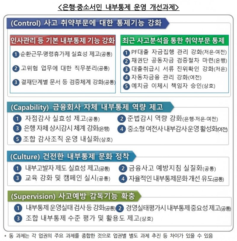 은행·중소서민 내부통제 운영 개선과제. /자료제공=금융감독원