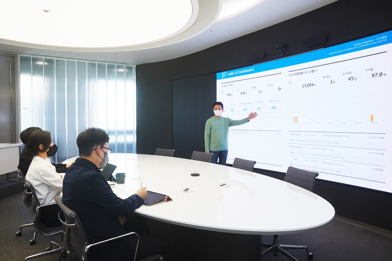 현대캐피탈 직원들이 ‘소비자보호 조기경보 시스템(CaM) 2.0’ 현황을 점검하고 있다. /사진제공=현대캐피탈