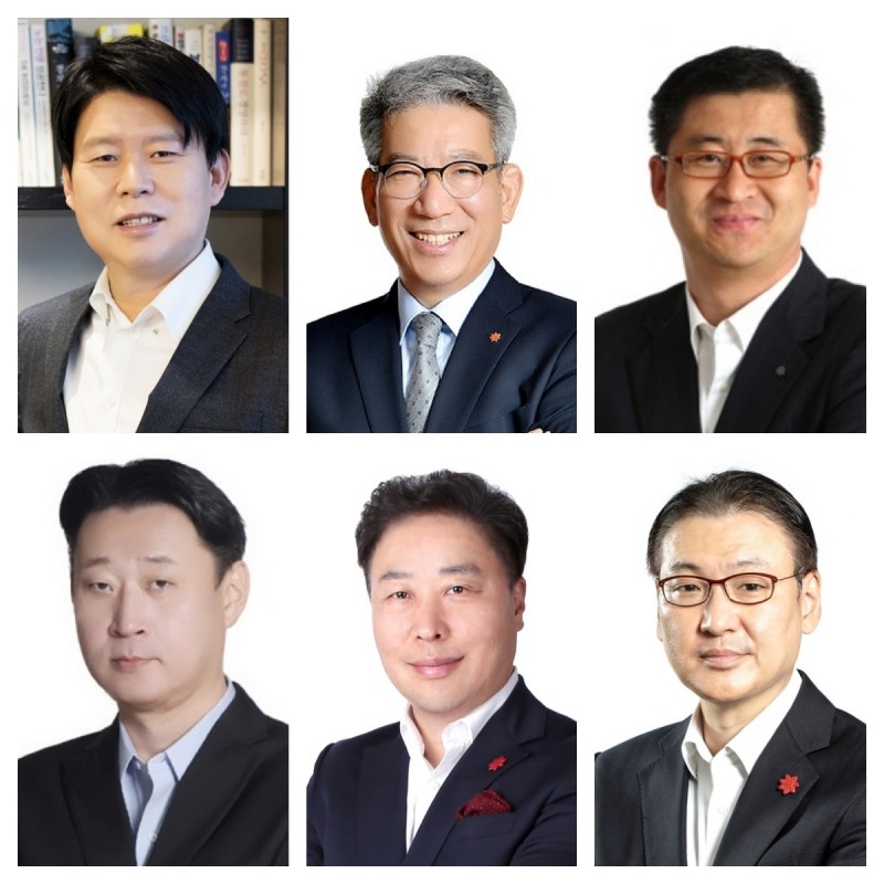(왼쪽 첫번째부터 시계방향으로) 손영식 신세계 대표이사 사장, 허병훈 백화점부문 기획전략본부장 부사장, 김영섭 신세계사이먼 대표이사, 형태준 신세계아이앤씨 대표이사, 정두영 신세계건설 건설부문 대표이사, 손정현 SCK COMPANY 대표이사./ 사진제공 = 신세계그룹