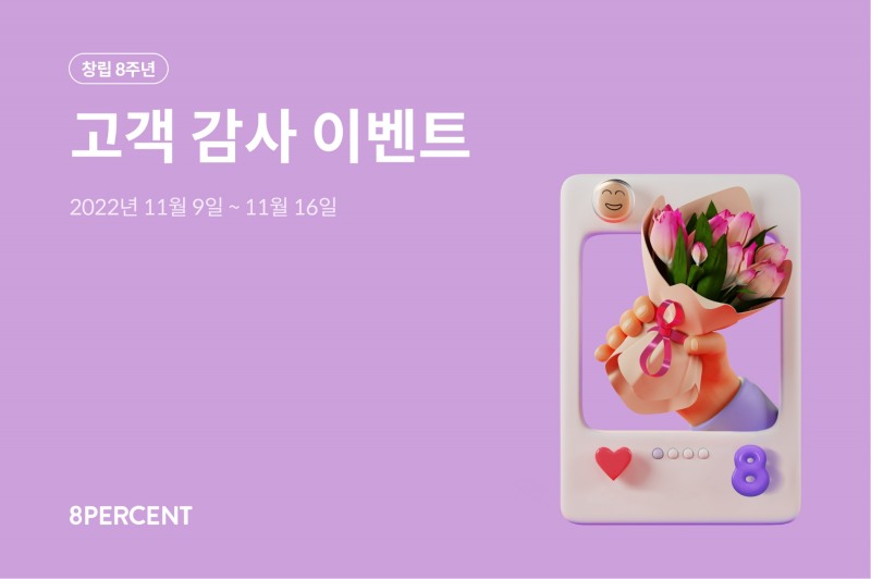 8퍼센트가 창립 8주년 기념 고객 감사 이벤트를 진행한다. /사진제공=8퍼센트