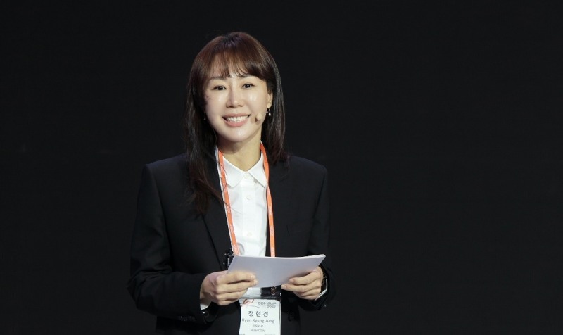 정현경 뮤직카우 총괄대표가 지난 10일 국내 최대 규모 스타트업 행사 ‘컴업2022’ 유니콘 토크 세션의 발표 연사로 참여했다. /사진제공=뮤직카우