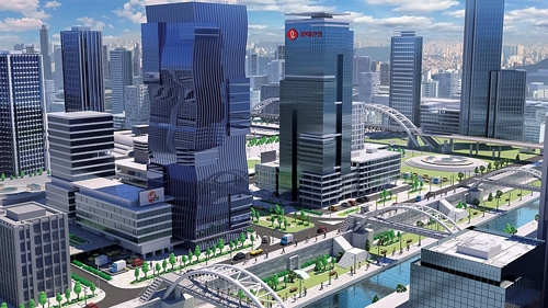 ▲ 롯데건설이 직방과 손잡고 가상공간인 메타폴리스 내에 구현한 롯데건설 건물 이미지. 사진제공=롯데건설