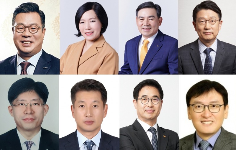 (위쪽 왼쪽부터) 정일문 한국투자증권 대표, 박정림 KB증권 대표·김성현 KB증권 대표, 장석훈 삼성증권 대표, (아래쪽 왼쪽부터) 강성묵 신임 하나증권 대표, 김상태 신한투자증권 대표, 전우종 신임 SK증권 대표, 곽봉석 신임 DB금융투자 대표 / 사진제공= 각사(2022.12)