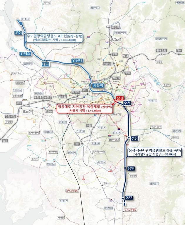 GTX-A 전구간 노선도 / 자료=국토교통부