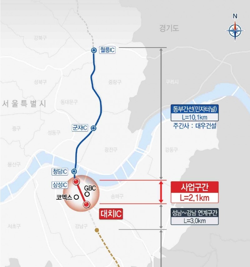동부간선도로 지하화 4공구(붉은색 표시 구간) / 자료제공=대우건설