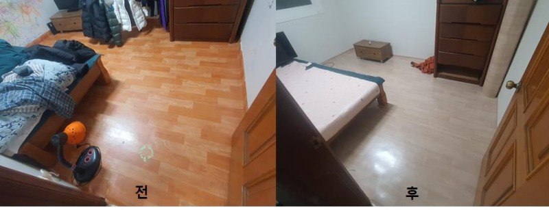 지난해 희망의 집수리 지원 가구 도배, 장판 시공 전·후./사진제공=용산구