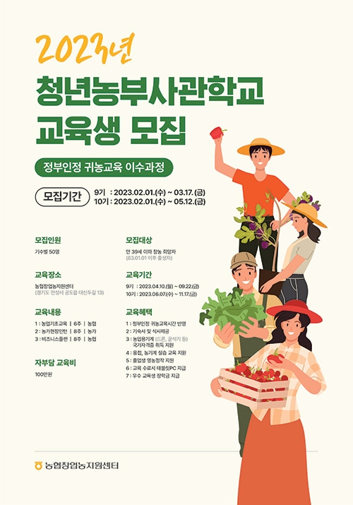 농협중앙회, 농협청년농부사관학교 교육생 모집