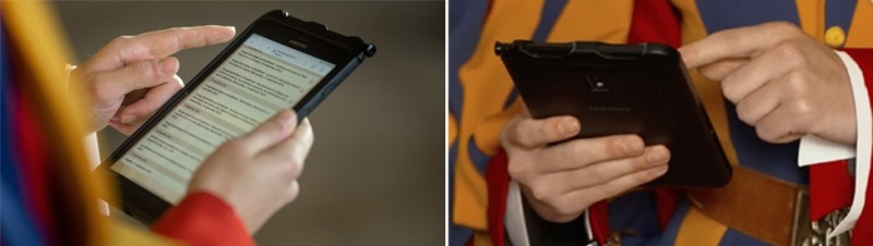 갤럭시 엑스커버 프로, 갤럭시탭 액티브 시리즈를 사용 중인 교황청 근위대. 사진=삼성전자 뉴스룸
