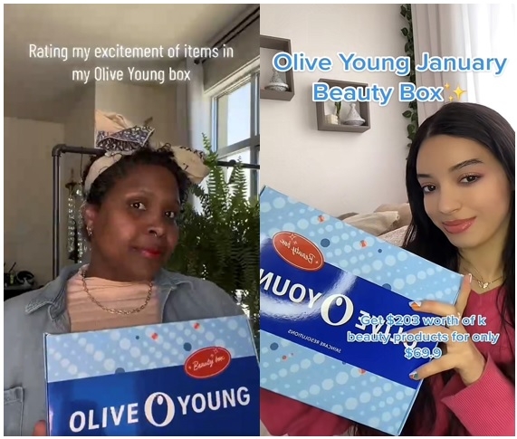 올리브영 '뷰티박스'를 구매한 외국인 고객이 SNS를 통해 '뷰티박스'를 언박싱(Unboxing)하고 있는 모습./ 사진제공 = CJ올리브영