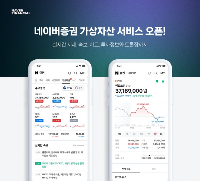 네이버 증권이 가상자산 시세 조회 서비스를 시작했다. /자료제공=네이버파이낸셜