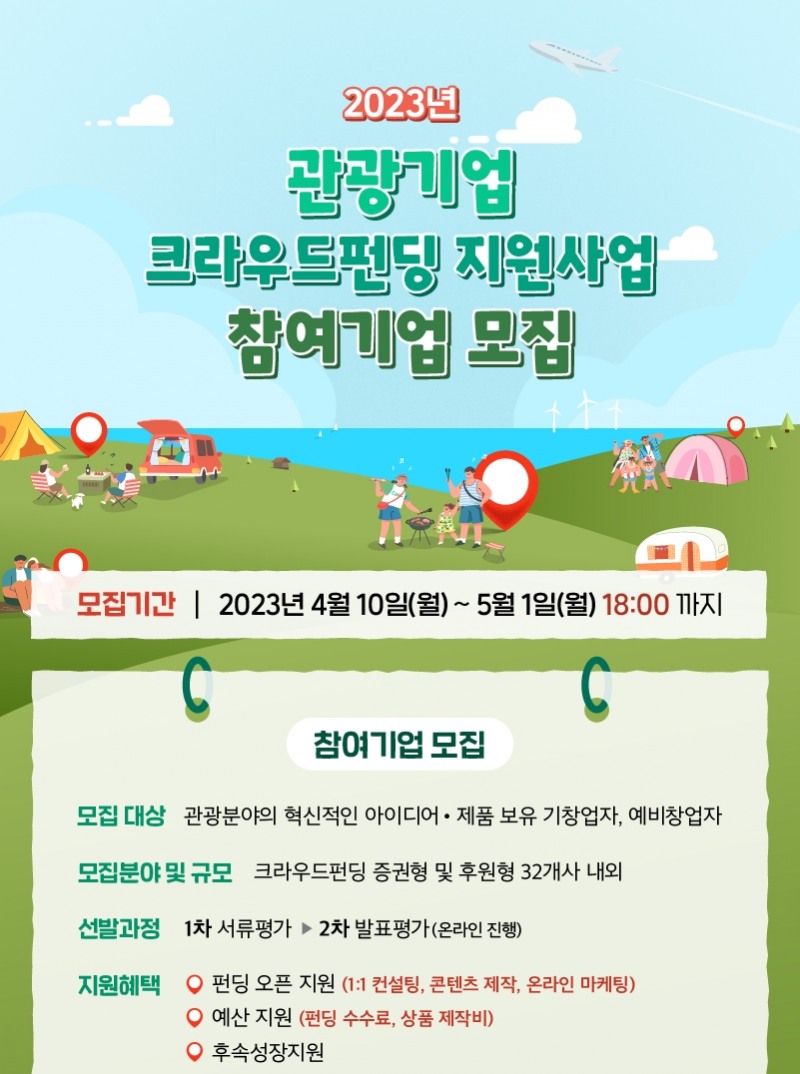 ‘2023년 관광기업 크라우드펀딩 지원 사업’ 참여기업 모집 포스터. /사진제공=한국관광공사