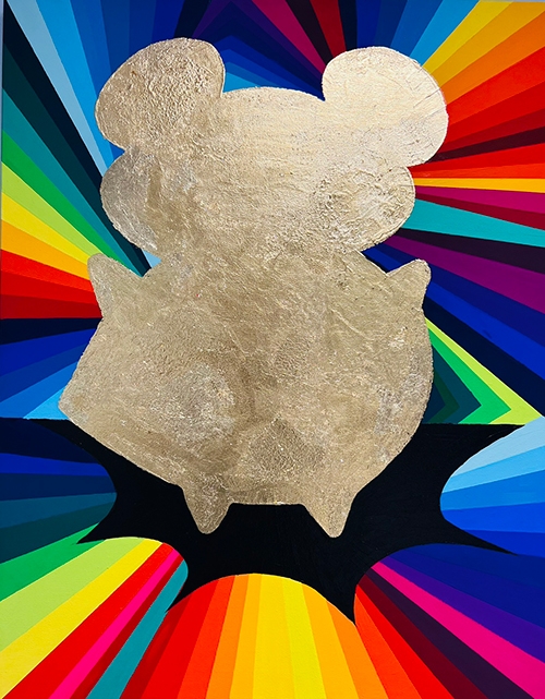 김학균, “Super Dog Forever”,24x30 inch,Acrylic  on Canvas with Gold Leaf,2023