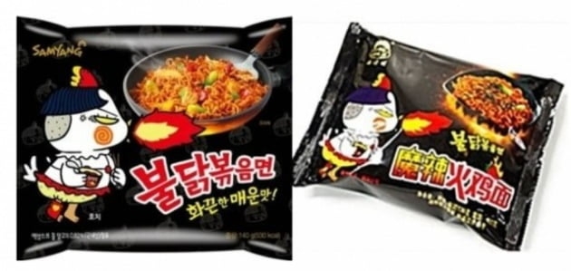 삼양식품 불닭볶음면(왼쪽)과 중국 모방 제품./ 사진= 한국식품산업협회