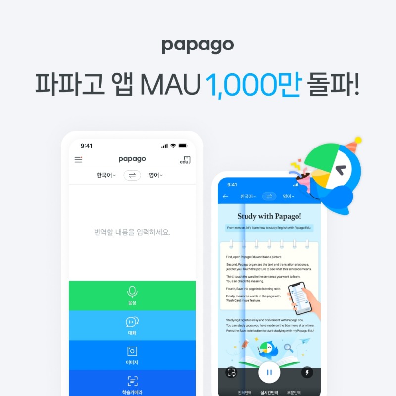 네이버클라우드의 AI 번역 서비스 파파고앱의 글로벌 월간 활성 이용자 수가 1000만을 돌파했다. / 사진제공=네이버