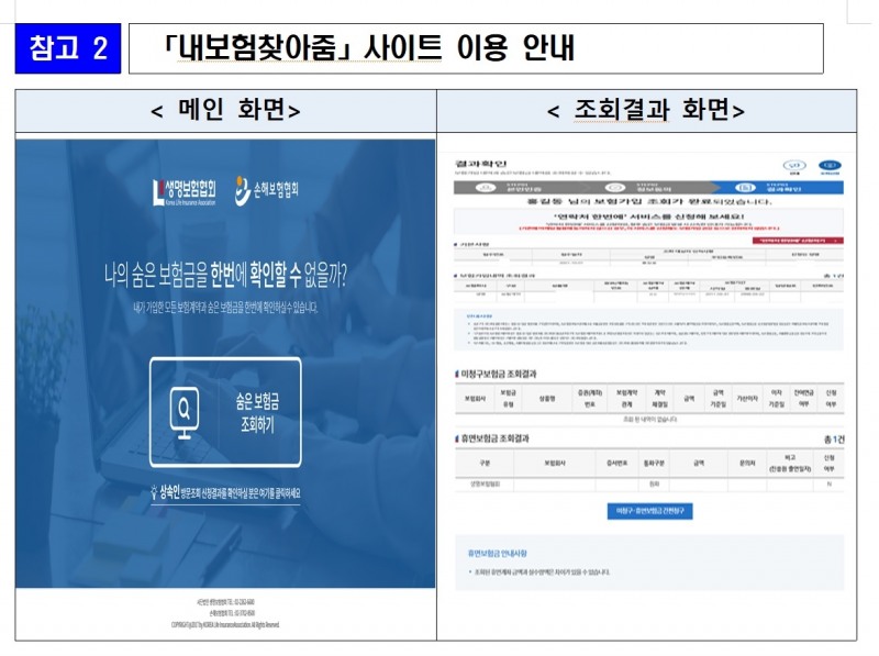 내보험찾아줌 홈페이지 화면./사진=금융위원회