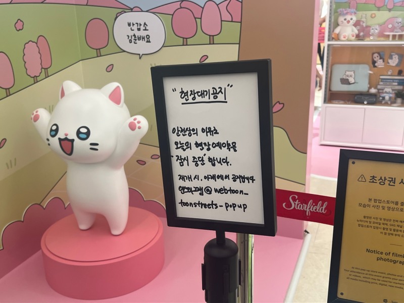 네이버웹툰은 오전부터 인파가 몰리자 안전 등의 이유로 500명에게 대기 번호를 부여하고 현장 예약을 잠시 중단했다. / 사진=이주은기자