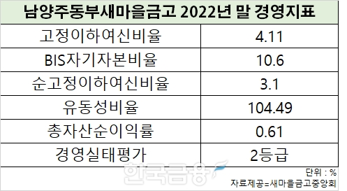 남양주동부새마을금고의 2022년 12월 말 경영지표.  /그래픽=신혜주 기자 