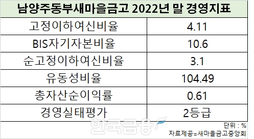 남양주동부새마을금고의 2022년 12월 말 경영지표. /그래픽=신혜주 기자