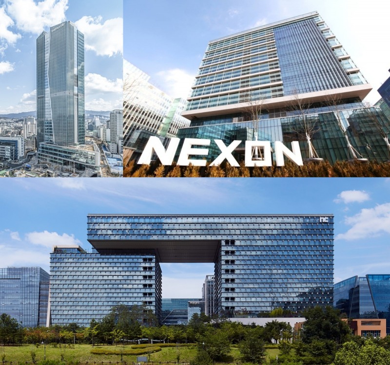 (왼쪽부터 시계 방향으로) 넷마블, 넥슨, 엔씨소프트 사옥 전경. / 사진제공=각 사