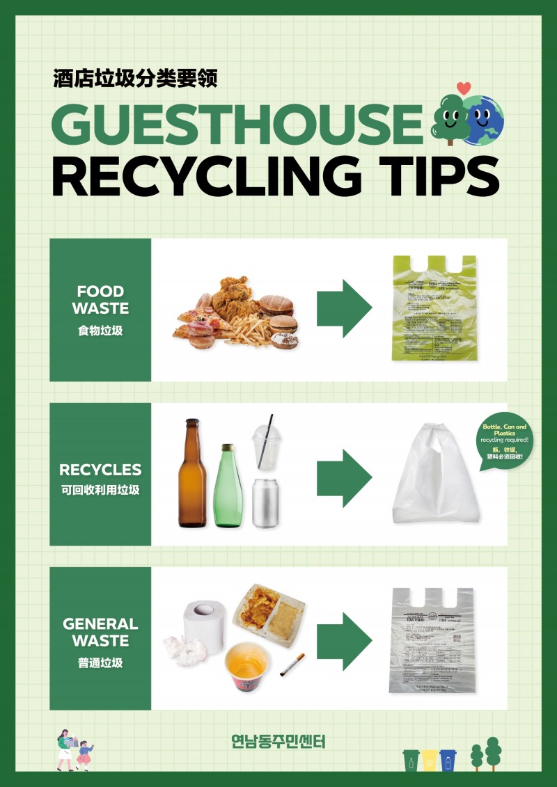 게스트하우스 외국인 투숙객을 위한 생활쓰레기 분리배출 안내문./사진제공=마포구