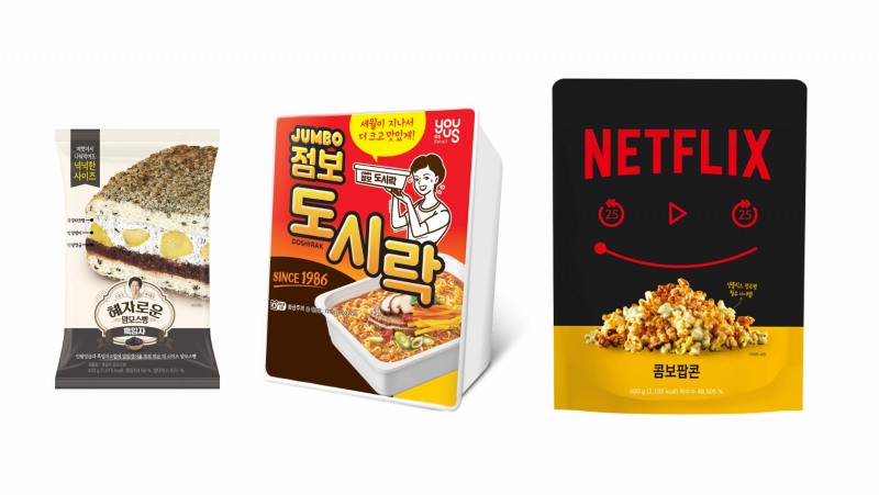 GS25가 출시해 흥행한 상품들. 혜자로운 맘모스빵(왼쪽부터), 점보도시락, 넷플릭스 점보 팝콘. /사진제공=GS리테일
