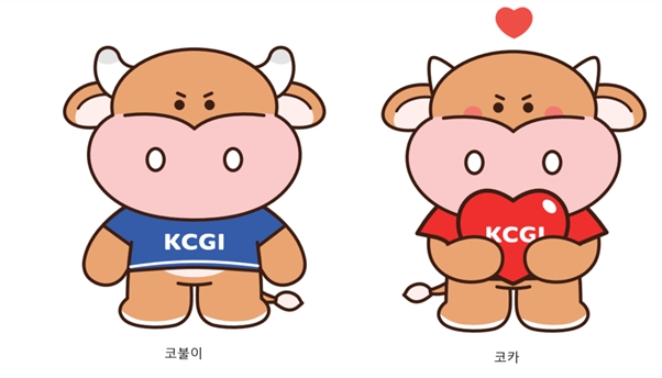 KCGI자산운용(구 메리츠자산운용‧대표 김병철) 마스코트인 수소 코불이(왼쪽)와 암소 코카./사진제공=KCGI자산운용