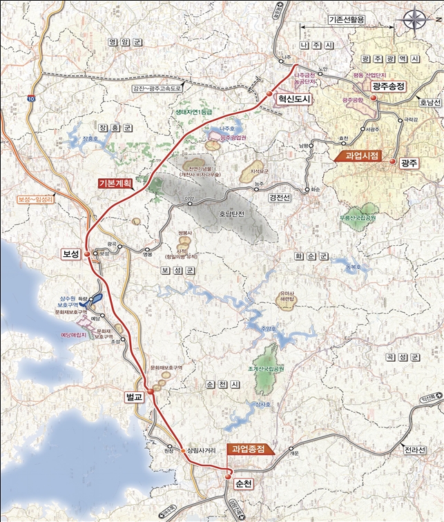 광주송정~순천 철도건설 사업 기본 계획 노선도 / 사진제공=국가철도공단