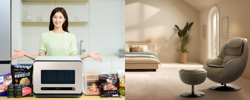 삼성전자 '비스포크 큐커'(왼쪽)와 LG전자 '힐링미 오브제컬렉션 아르테'./사진제공=각사