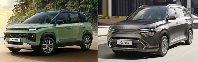 현대차 경형SUV 엑스터(왼쪽)와 기아가 전략 모델로 재출시한 MPV 카렌스.