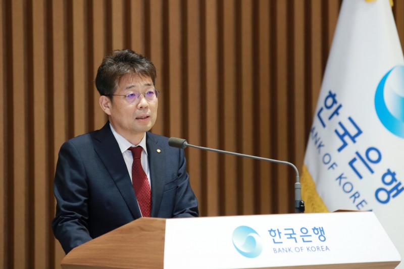 유상대 신임 한국은행 부총재가 21일 서울 남대문로 한은에서 열린 임명장 수여식에서 소감을 말하고 있다. / 사진제공= 한국은행(2023.08.21)