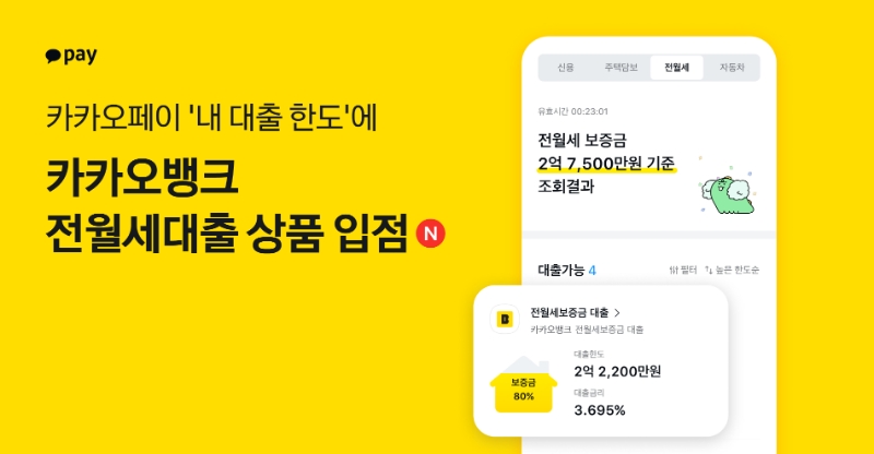 카카오페이의 대출 비교 서비스인 '내 대출 한도'에 카카오뱅크 전월세대출 상품이 입점한다. /사진제공=카카오페이