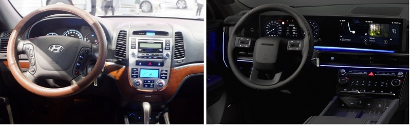 싼타페 내부 2세대(왼쪽)와 5세대.