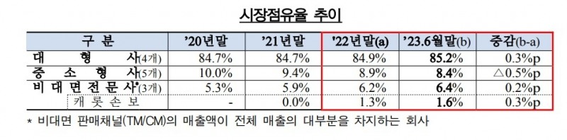 자동차보험 시장점유율 추이. 자료=금감원