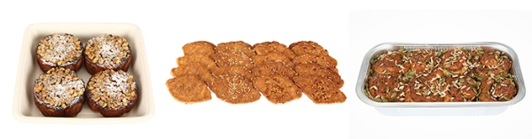 카라멜 호두퀸, 미니버터크룽지, 씨앗흑당롤(왼쪽부터). /사진=신세계푸드