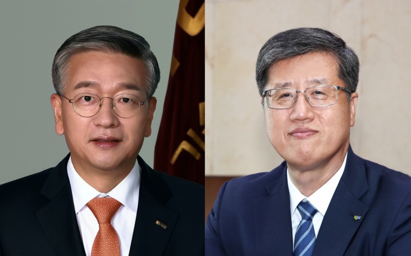 김종호 기술보증기금 이사장(왼쪽)과 최원목 신용보증기금 이사장(오른쪽). /사진제공=각사