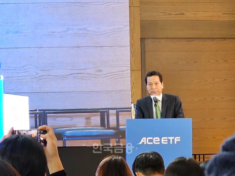 배재규 한국투자신탁운용 대표가 2023년 10월 17일 오전 서울 콘래드 호텔에서 열린 ‘ACE 포스코그룹포커스 상장지수펀드(ETF‧Exchange Traded Fund) 상장 기념 기자간담회’에서 개회사를 하고 있다./사진=임지윤 기자