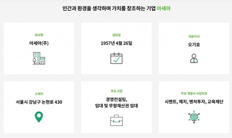 금융 투자 업계에서 ‘가치 투자 명가’로 불리는 VIP자산운용(대표 최준철‧김민국)이 2023년 10월 18일, 아세아그룹(회장 이훈범) 주주 정책 변화에 환영의 뜻을 밝혔다./사진=아세아 누리집 갈무리