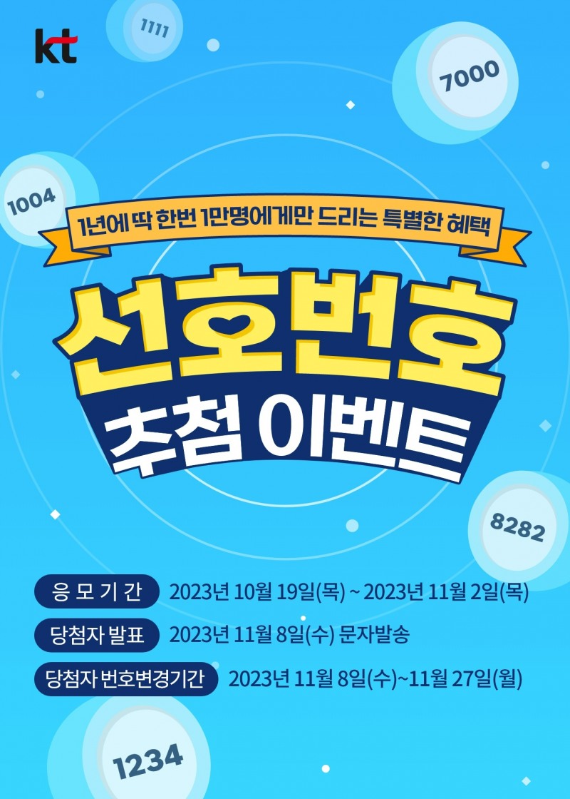 KT가 내달 2일까지 선호번호 1만개에 대한 추첨 이벤트 응모를 진행한다./사진제공=KT