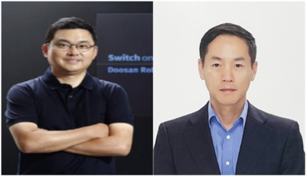 류정훈 두산로보틱스 대표(사진 왼쪽)와 박인원 두산로보틱스 사장(사진 오른쪽).