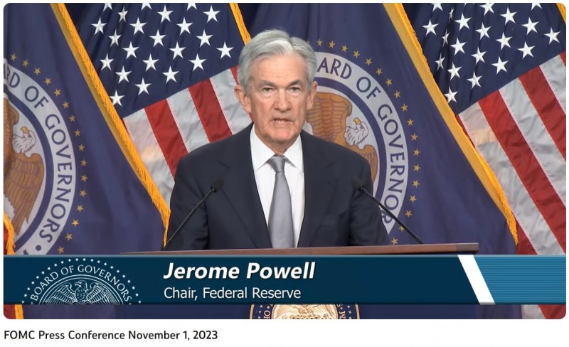 제롬 파월 미국 연준(Fed) 의장 기자회견(2023.11.01) / 사진출처= Federal Reserve 유튜브 채널 갈무리
