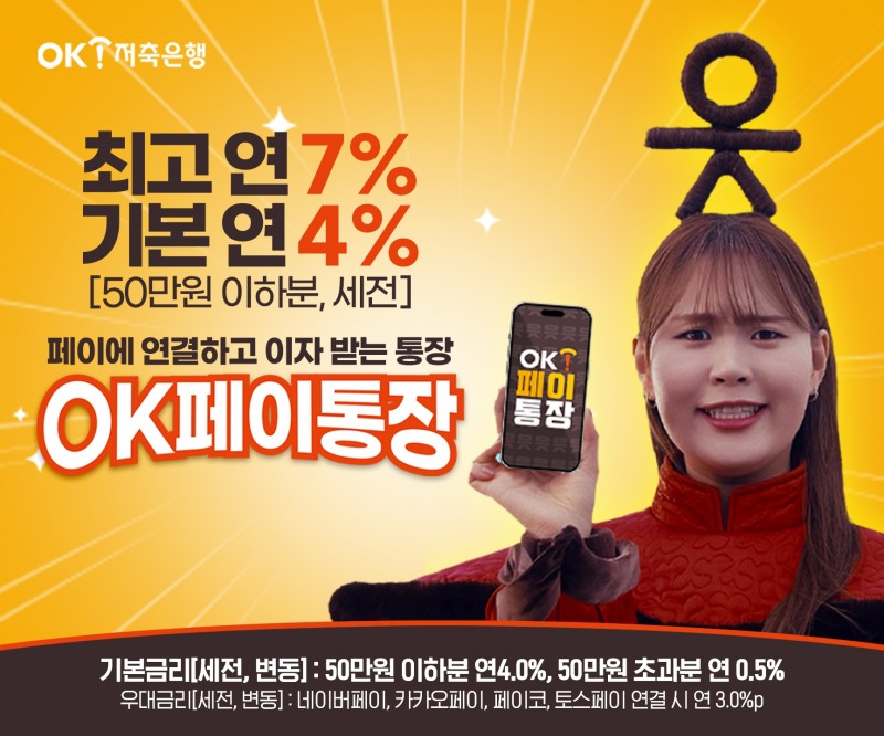 OK저축은행, 최고 연 7% 주는 OK페이통장 출시./ 사진 = 오케이저축은행