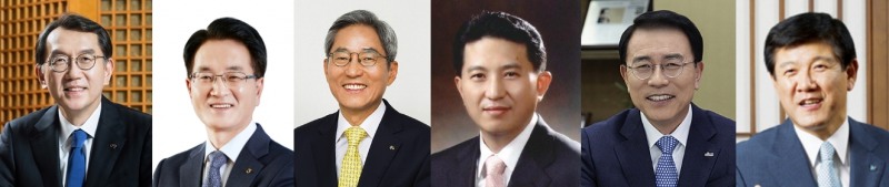 차기 은행연합회장 잠정 후보군. (왼쪽부터) 박진회 전 한국씨티은행장, 손병환 전 NH금융지주 회장, 윤종규 KB금융지주 회장, 임영록 전 KB금융지주 회장, 조용병 전 신한금융지주 회장, 조준희 전 IBK기업은행장.
