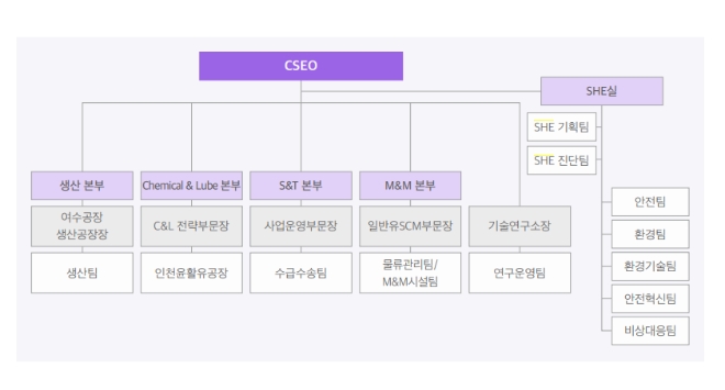 GS칼텍스 최고안전환경책임자(CSEO) 조직 개요도. 사진=2022 GS칼텍스 ESG보고서.