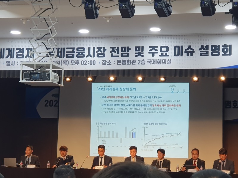 국제금융센터는 30일 서울 명동 은행회관에서 '2024년 세계경제·국제금융시장 전망 및 주요 이슈' 설명회를 개최했다. / 사진= 한국금융신문(2023.11.30)