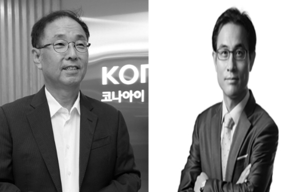▲(왼쪽부터) 조정일 코나아이 대표와 김종현 쿠콘 대표.