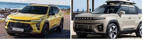 쉐보레 트랙스 크로스오버(왼쪽)과 KG 토레스EVX